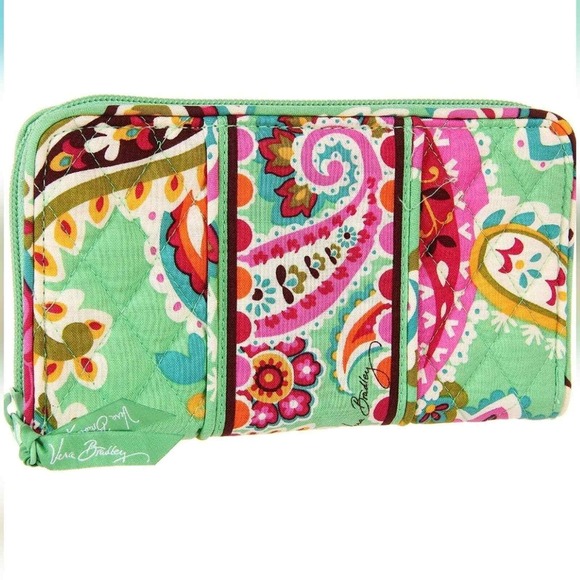 Vera Bradley Handbags - Vera Bradley Green‎ and pink Accordion Wallet Tutti Frutti